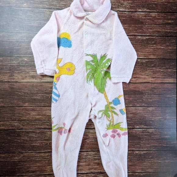 𝅺Vintage Terrycloth Sleeper Giraffe Pink Baby - Picture 5 of 6